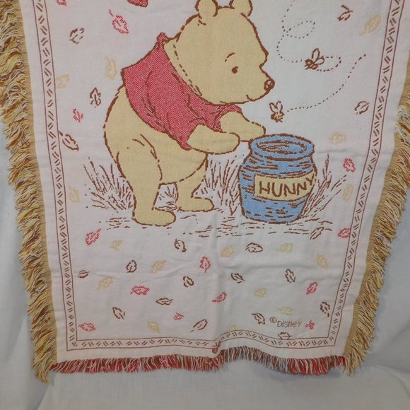 VTG Disney Winnie the Pooh Woven Tapestry Throw Blanket Fringed Fall  30" x 43 - Picture 5 of 7